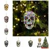 DIY Skull Pendant Horror Skeleton Car Ornaments Christmas Tree Drop Ornaments  Car Rearview Decor