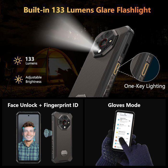 Smartphone Robuste Ulefone Armor X16 12Go+128Go 6,56" 10360mAh Telephone Portable Incassable Android 15 Double SIM/NFC/48MP Noir