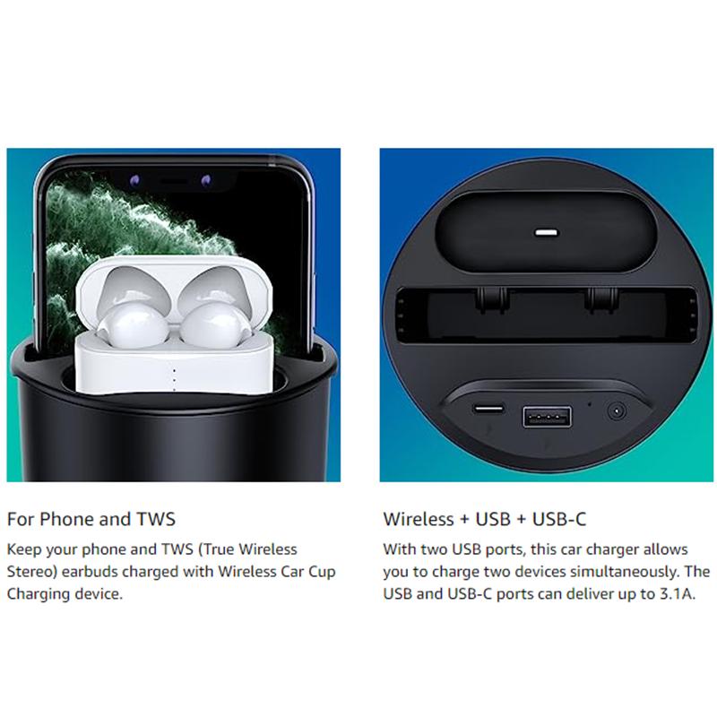 Беспроводное зарядное устройство для чашки, автомобильный держатель для зарядного устройства для Airpods pro 2 iPhone 15/14/13/12/XR/X QI, автомобильный держатель для чашки, беспроводное зарядное устройство для samsung