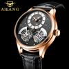 AILANG новые автоматические механические часы с двойным маховиком, мужские часы, модные наручные часы, водонепроницаемые