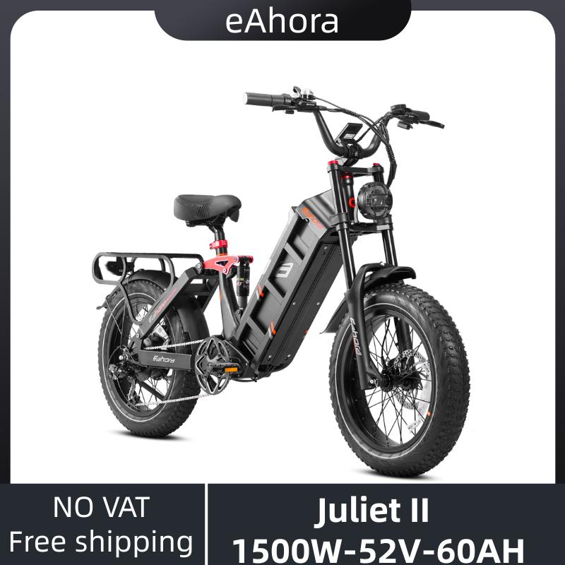 eAhora Juliet II 1500W electric bike 52V 60AH battery, fast 55km/h full suspension and hydraulic brakes 20*4 inch fat tire bike