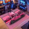 Pink Sports Car Collage Comic Print Area Rug Non‑Slip Rectangular Floor Mat Tuner Auto Enthusiast Decor for Gaming Bedroom Living Room