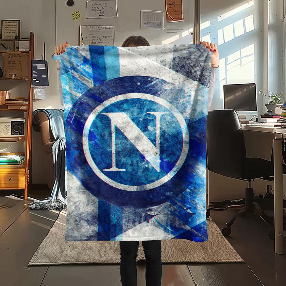 1PC Naples Football Print Flannel Blanket, High quality Comfortable for All Seasons, Home Decor, Warmth and Comfort, Perfect for Christmas Gifts 96
