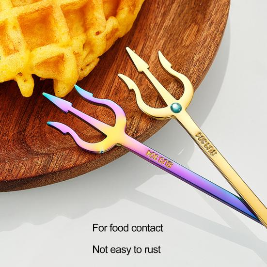 Вилка для фруктов, антикоррозийная, многоразовая, легко моется, красивая, элегантная, многоцветная, металлическая вилка для десерта из нержавеющей стали, кухонные принадлежности