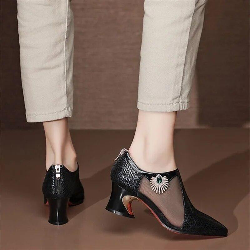 Women Lady Cute Pumps Fashion Sweet Mesh Breathable Spring & Summer Square Heel Shoes