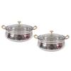 Stainless Steel Hammered Design Handi/Bowl/Casserole with Toughened Glass Lid & Brass Knob & Handles, Volume-400 Ml, Pack of 2