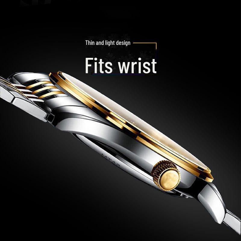 Aili Feida Men's Quartz Waterproof Watch with Hollow Back and Calendar Feature.