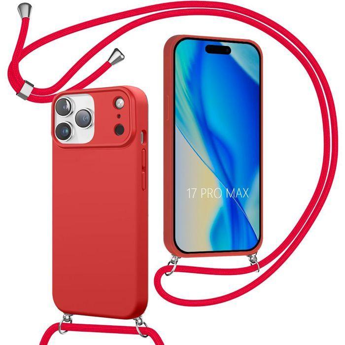 Coque TPU - BOOLING - pour iPhone 17 Pro Max - Antichoc Silicone Mince avec Bandoulière Rouge