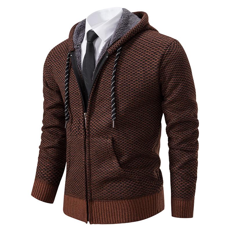 Cardigan Sweater Young and Middle-aged Jacket Autumn and Winter New Hooded Casual Fleece Thread Sweater Men's