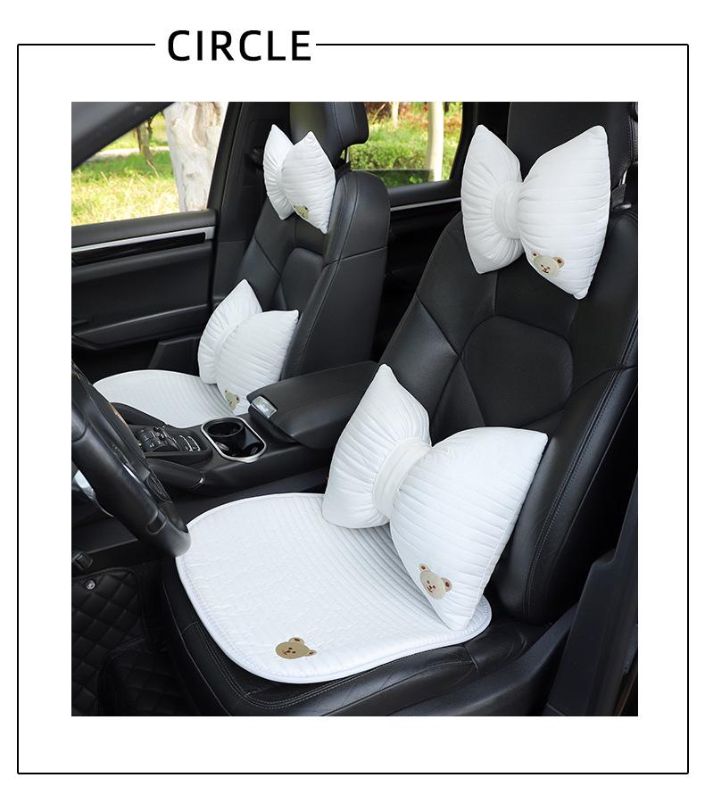 Cartoon Embroidered Bow Car Headrest Neck Pillow: Elastic, Breathable, and Stylish Car Interior Accessory.