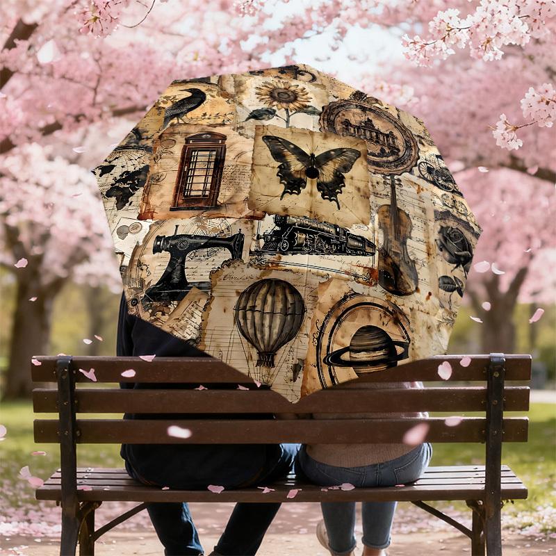 1PC Vintage Patterns Umbrella-8-Rib Reinforced Portable Folding Travel Suitable for All Seasons Outdoor Daily Use Is an Ideal Choice -K0339