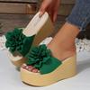 Fashion Aphixta Green Baby Pink New 3.54 Inch Hight Wedge Heels Appliques Flowers Platform Slides Women