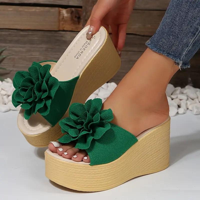 Aphixta Green Baby Pink Новые 3,54-дюймовые туфли на танкетке с аппликациями и цветами на платформе для женщин