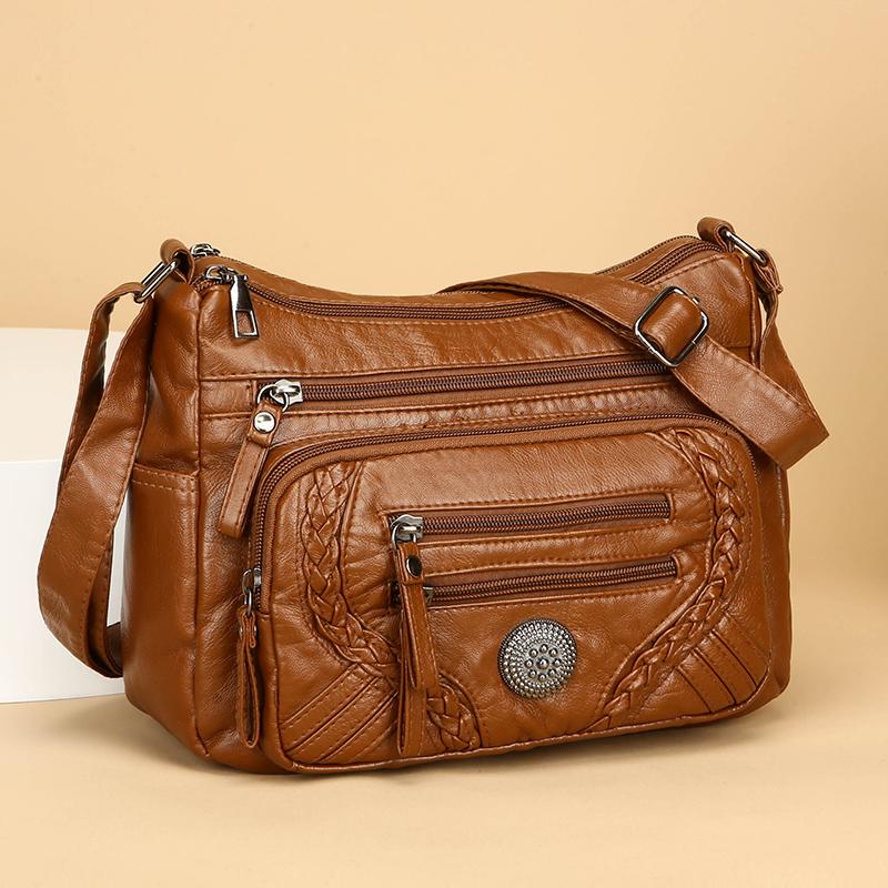 Сумка через плечо большой емкости из мягкой кожи, многослойная сумка через плечо для женщин среднего и пожилого возраста