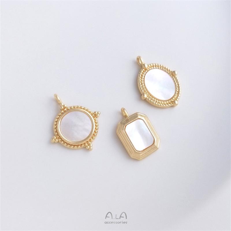 14K Gold-Filled Necklace with Inlaid Natural Mirror Sea Shell Pendant and Clavicle Chain