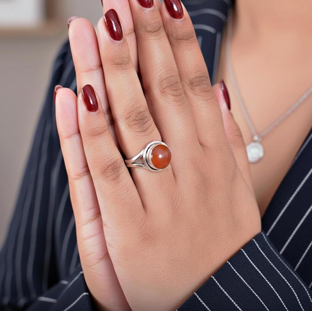 Red Carnelian Round Statement Ring, 925 Sterling Silver, Handmade Bohemian Ring for Women
