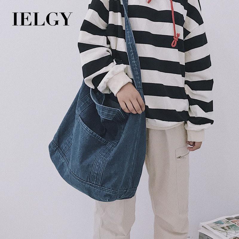 Ielgy Denim Bag Large-Capacity One-Shoulder Messenger Korean Version Trendy All-Match Handbag