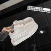Fashion Versatile Platform White Shoes Women's 2025 New Round Head Lace-up Small Man Height Increase Casual Sports Board Shoes