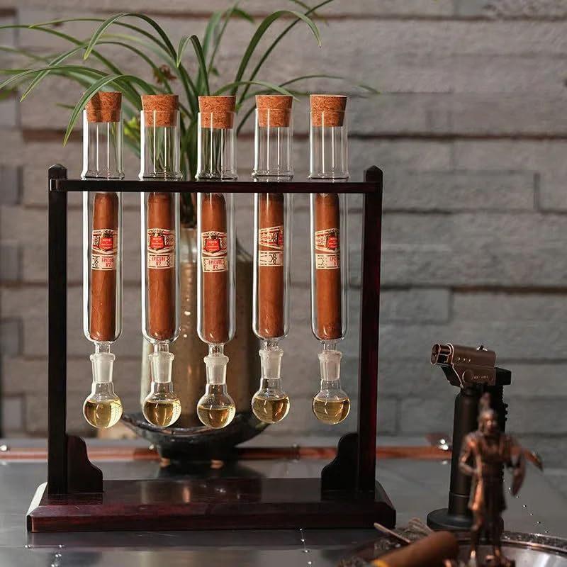Cigar Flavor Infuser Humidor With Glass Tube,Red Wood Bracket With Humidifier And Hygrometer,Portable Cigar Storage Case