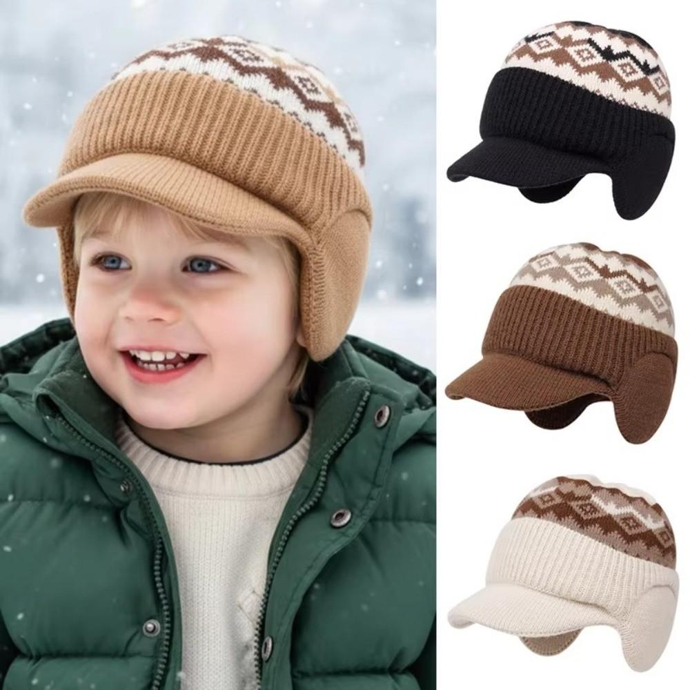 Ear Flaps Winter Beanie Warm Lined Cold Weather Cap Cozy Brimmed Beanie For Toddler Girls