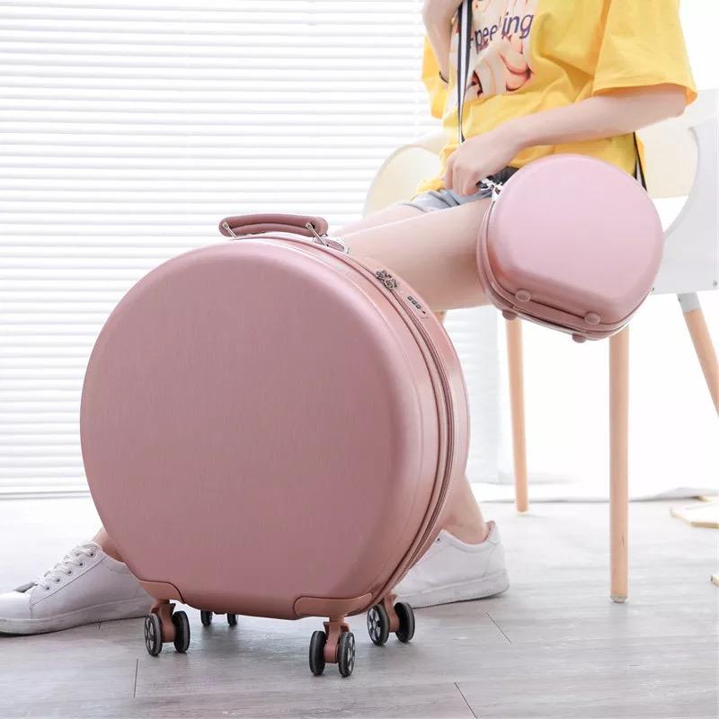18 Inch Carry On Travel Suitcase Set Cabin Rolling Luggage Bag Trolley Suitcase Case Women Girls Kids Rounded Luggage Set Wheels