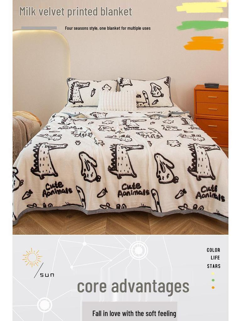 Двусторонняя флисовая плед-одеяло из молочного велюра: Офисный сон, Диван, Толстый, Теплый стиль