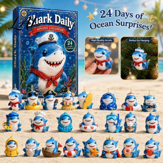 Holiday Countdown Calendar Marine Shark Advent Christmas Acrylic Days Calendar 24 Collectible Activity Figures Hanging