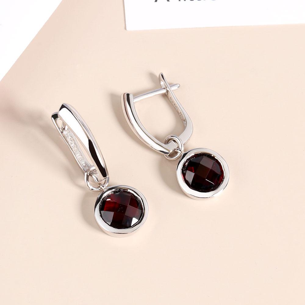 Серебро 925 пробы, серебряный кулон, ожерелье, серьги, комплект ювелирных изделий, оправа безеля, красный гранат, натуральный драгоценный камень, простой дизайн для женщин, хороший подарок