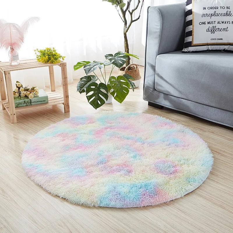 Plush Round Carpet Fluffy Soft Shaggy Rug For Bedroom Chair Mat Bathroom Mat Cute Girl Room Beside Mat 23 Colors Home Decoration