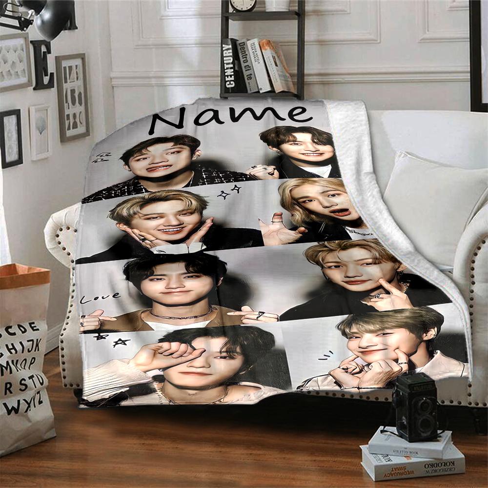 Custom Name Stray Kids Theme Printed Blanket - Perfect for Couch, Bed, Travel & Outdoor Use | Machine Washable, Cozy & Durable.