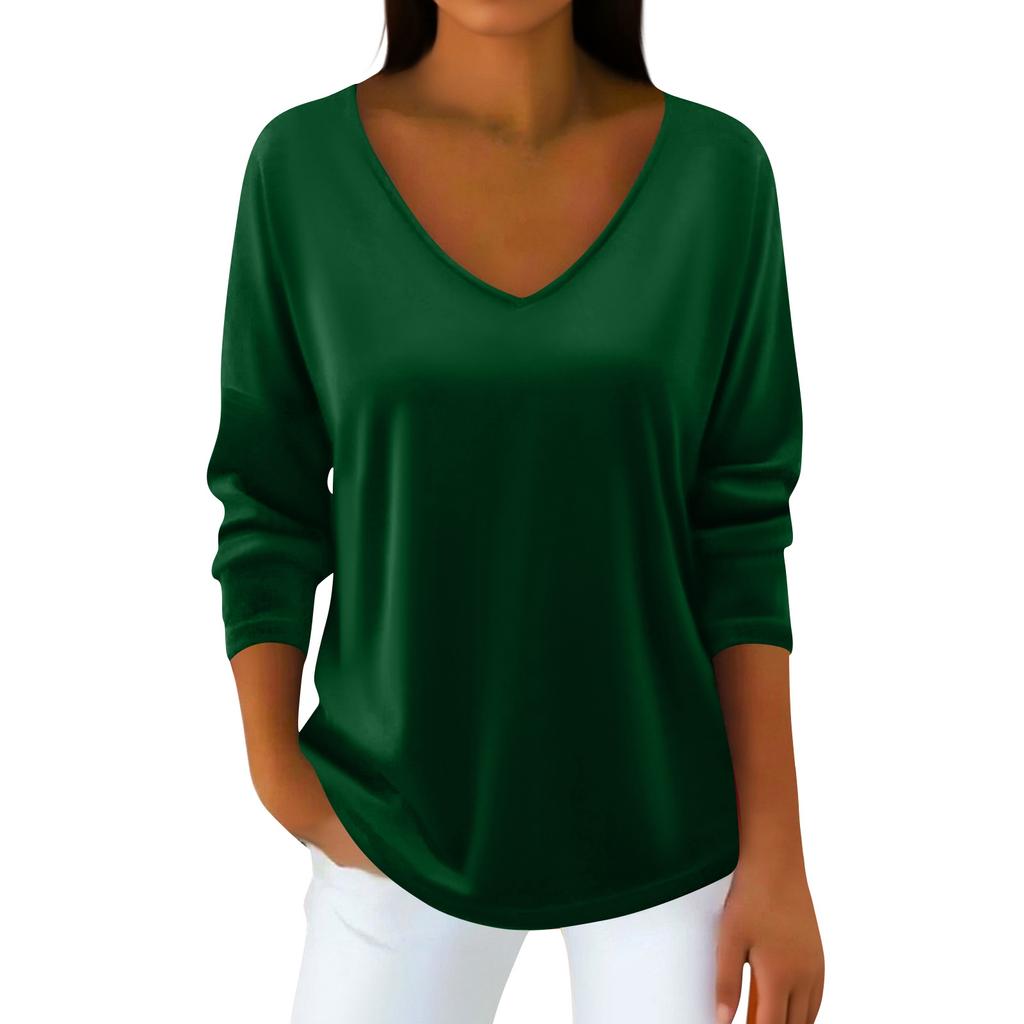 Women's V-neck Plush Collar  Long-sleeved Pullover T-shirt Top