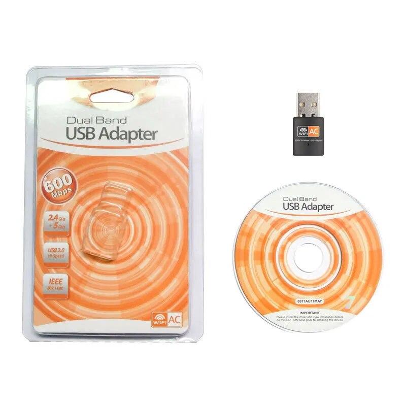 Беспроводной USB-адаптер, 600 Мбит/с, двухдиапазонная сетевая карта 2,4 ГГц и 5,8 ГГц для ПК, Wi-Fi-приемник, совместимый с 802.11ac/b/g/n
