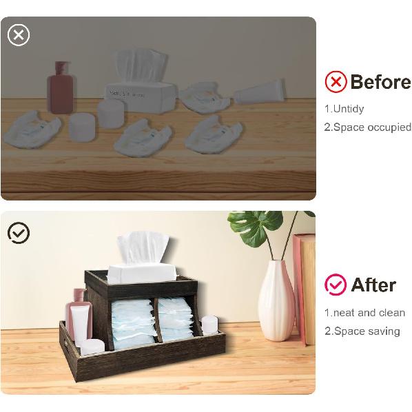 Diaper Caddy Organizer, Durable Wooden Changing Station Table Diaper Organizer, Baby Nursery Organization Diaper Storage for Wipe Dispenser, Wipe