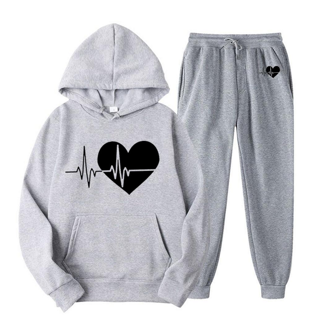 Женский повседневный свободный пуловер с длинными рукавами, толстовка с капюшоном на шнурке и принтом «День святого Валентина», из двух частей