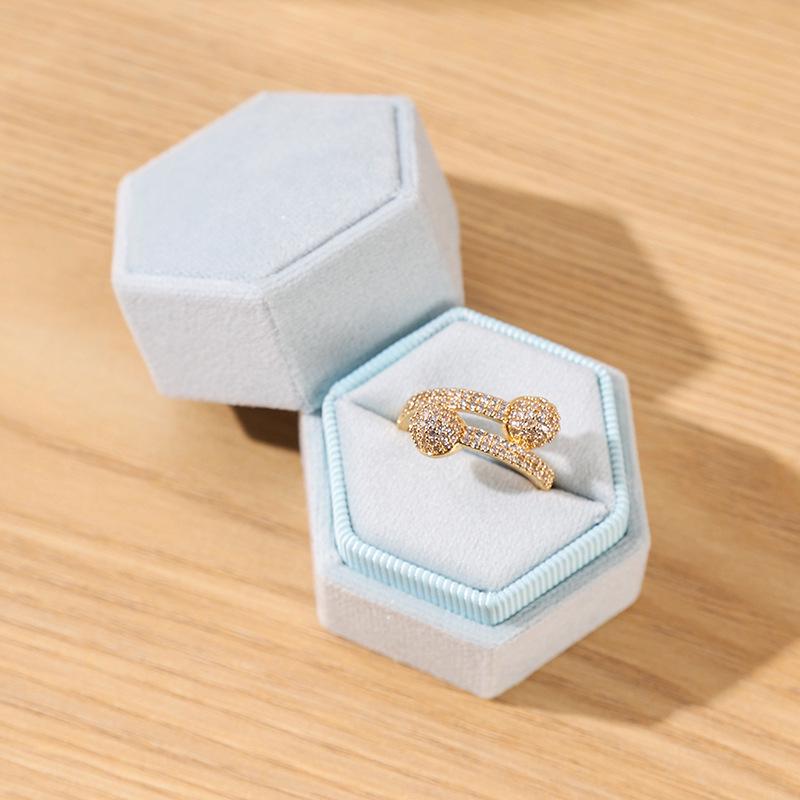 Personalized Velvet Hexagonal Jewelry Ring Box - Dustproof Gift Storage