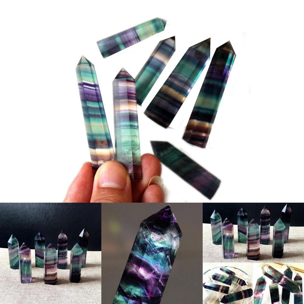 Exquisite Natural Fluorite Quartz Crystal Stone Healing Amethyst Hexagonal Wand Point For Enhanced Concentration