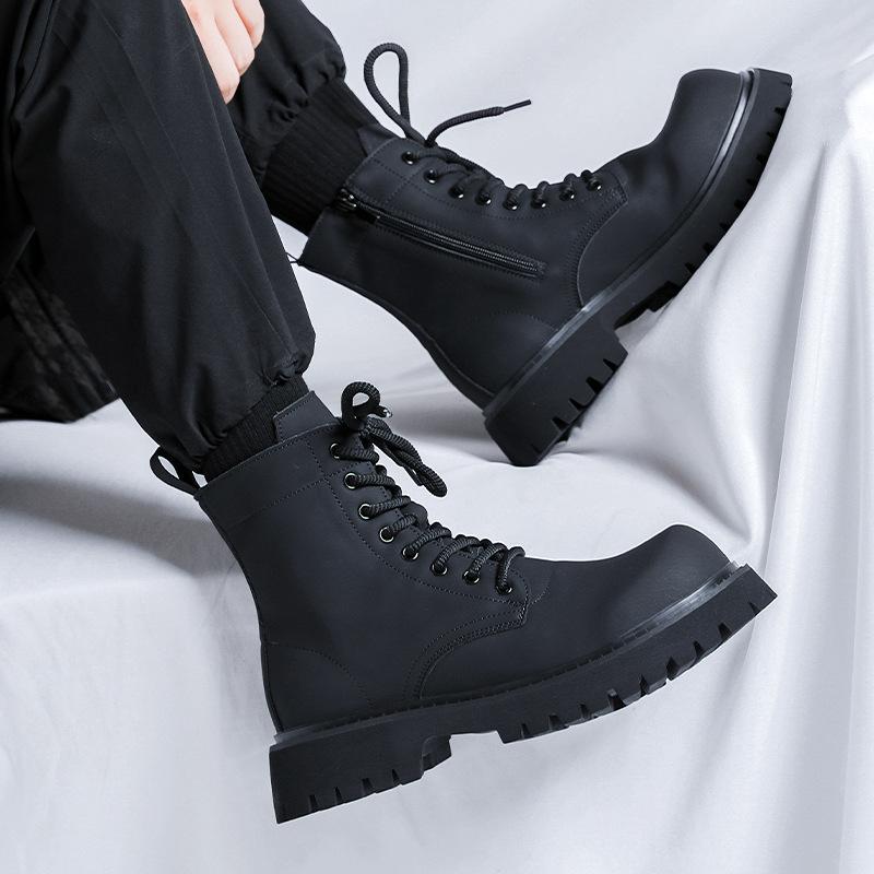 Высокие кожаные ботинки Мартин мужские в британском стиле 2024 новые ботинки-локомотивы увеличивающие рост кожаные ботинки 32058-J