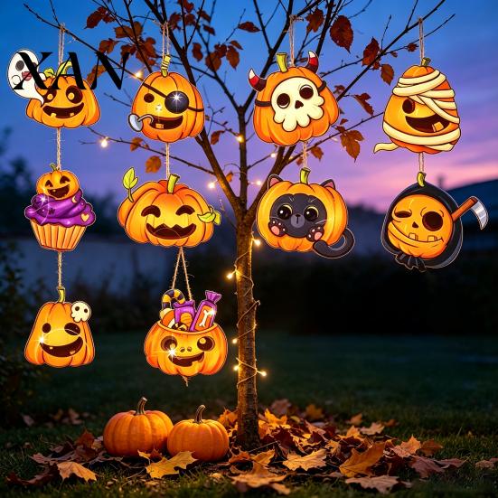 Ghost Mummy Black Cat Decor 12/24/36Pcs Halloween Wooden Pumpkin Hanging Ornaments, Cartoon Cute Pendant Pirate Wood Tags, Party Window Door Tree Home