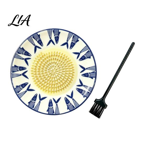 Sturdy Ceramic Food Grater Garlic Ginger Grater, 2-in-1 Manual Shredder Plate for Kitchen Cooking, Flat Camping Base Easy-Clean Tool Fresh Fruit Puree