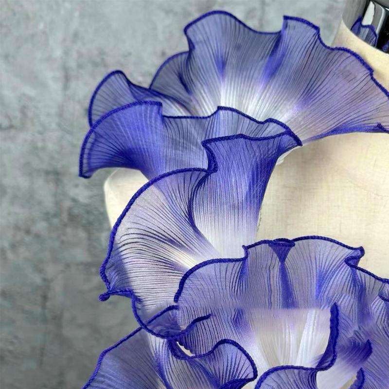 1PC Organza Lace Wedding Fashion Gradient Color Large Wavy Pleated Ruffles Dress Sewing