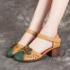 Women's Shoes Summer Leather Sandals Cowhide Chunky Heel Soft Bottom Ethnic Sandals