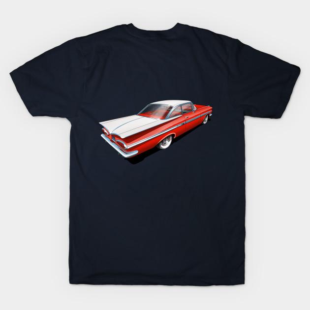Азиатский размер Мужская черная футболка с принтом 1959 Chevrolet Impala в цвете Roman Red и белом, термотрансферная печать без вырезания, хлопковая футболка