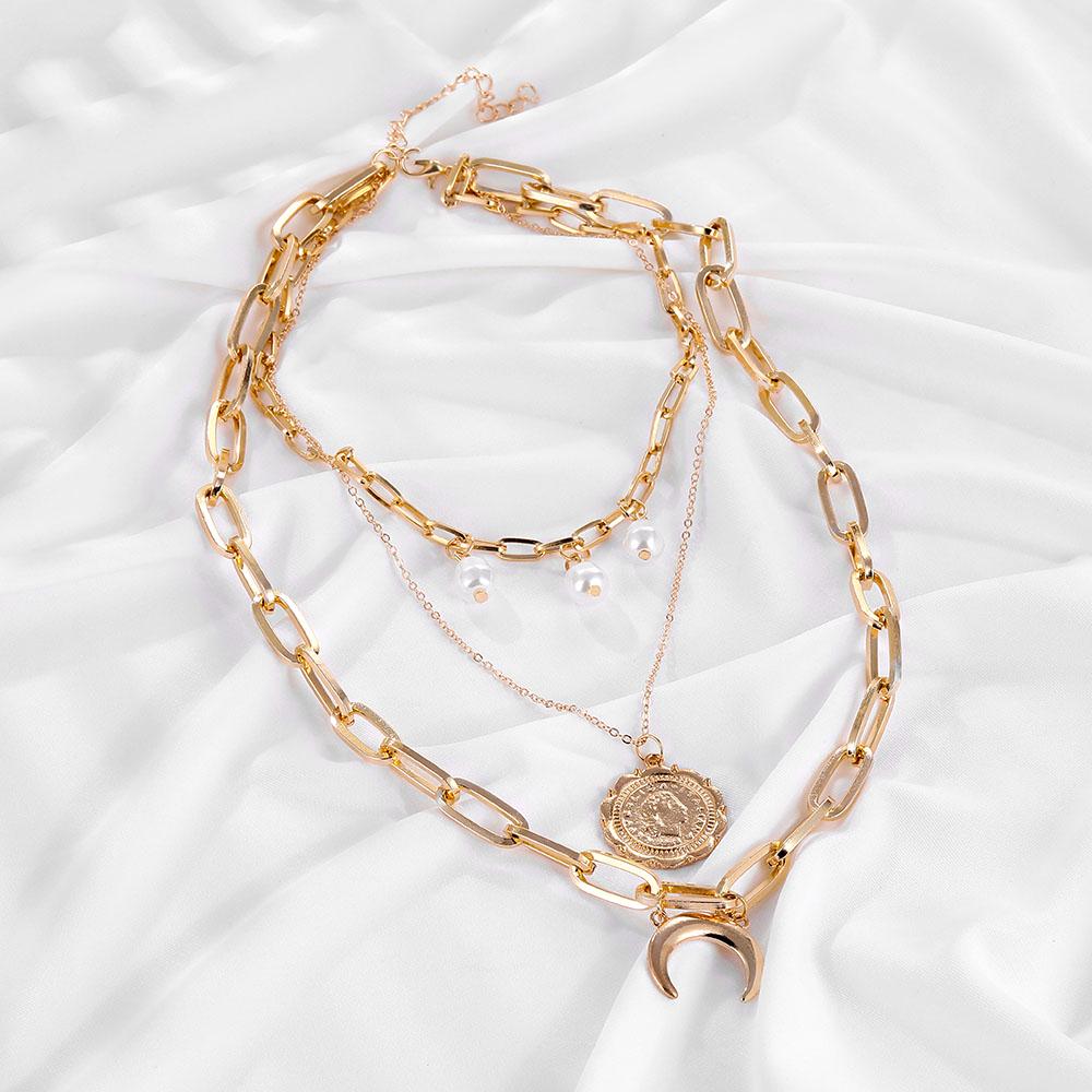 Многослойное ожерелье с подвеской в ​​виде Луны, комплект женского элегантного ожерелья, модные ювелирные изделия, подарок