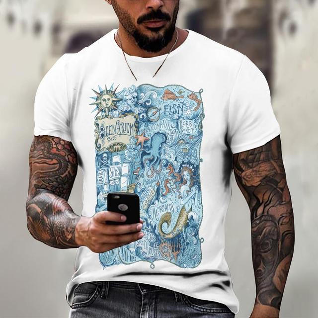 Винтажная мужская футболка, рубашка с изображением корабля, топы с принтом компаса, футболки с короткими рукавами, свободная повседневная мужская одежда, повседневная уличная одежда