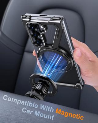 Металлическая магнитная чехол-бампер Oatsbasf для Samsung Galaxy Z Fold 7 6 5 с кольцом-подставкой, вращающимся на 360°, безрамный, защитный