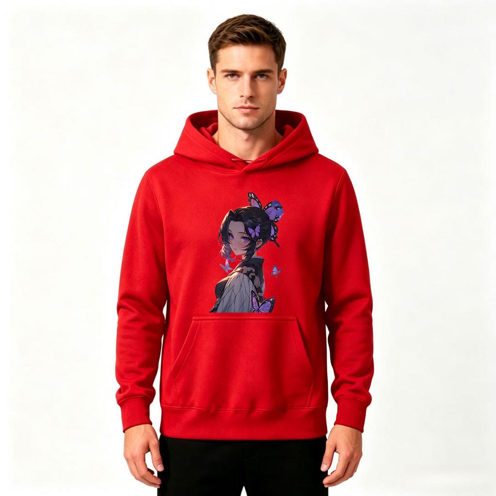 Anime Butterfly Girl Print Men Pullover Hoodie Casual Soft Long Sleeve Sweatshirt for Daily Wear