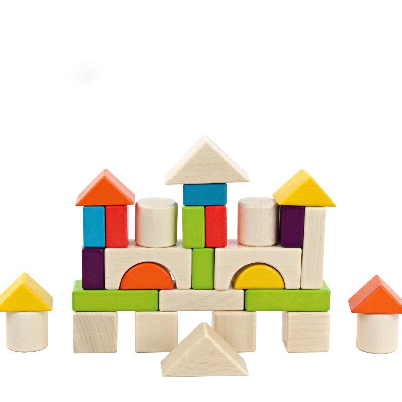 Children's Wooden 30 Colored Wooden Box Building Blocks Shape Cognitive Early Education Educational Toy