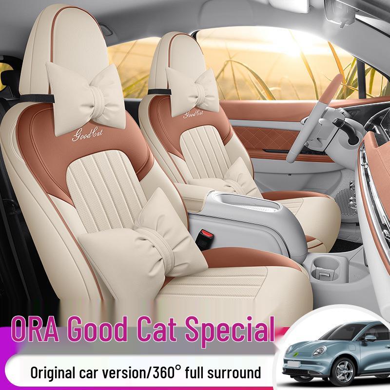 ORA Good Cat GT Универсальный кожаный чехол на автомобильное сиденье - Мультяшный дизайн, Четыре сезона, Полный обхват