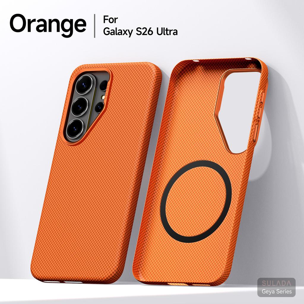 SULADA Magnetic Phone Case for Samsung S26 Ultra Slim PC Handmade Water Sticker Carbon Fiber Texture for Samsung S26+ S26 Case