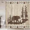 DYNH Шторки для душа с изображением медведей для ванной комнаты, Набор штор для ванной в стиле рустик с дикими животными, лес, кабина, Тканевые аксессуары для ванной комнаты с принтом медведя на деревянной доске